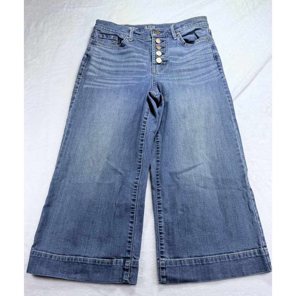 a.n.a Women's High Rise Wide Leg Crop Jeans Size 6 Petite Button Fly Med Wash